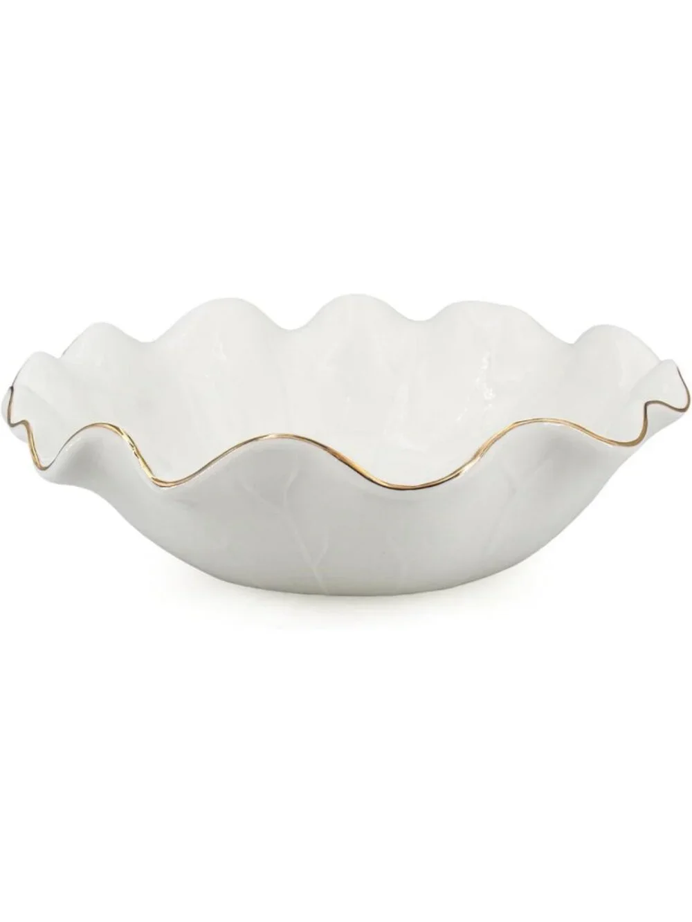 10-Inch Large Decorative Lotus Ruffle Bowl with Elegant Gold Rim Accent